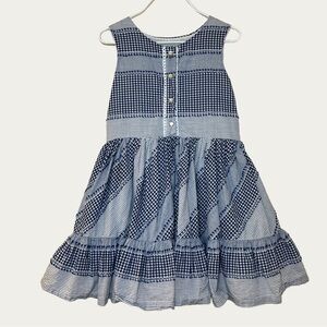 Genuine Kids By Oshkosh Navy And White Checkered Girls 5T PuffyDress Pearl Snaps